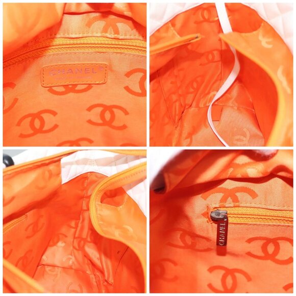 CHANEL Matelasse Cambon Line COCO Mark Tote Bag Lamb Skin White CC Auth - Picture 15 of 16